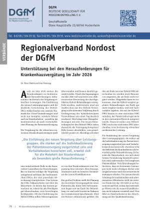 Vorschauseite 1: Regionalverband Nordost der DGfM Unterstützung bei den Herausforderungen für Krankenhausvergütung im Jahr 2026