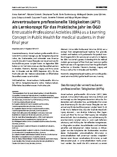 Vorschauseite 1: Anvertraubare professionelle Tätigkeiten (APT) als Lernkonzept für das Praktische Jahr im ÖGD