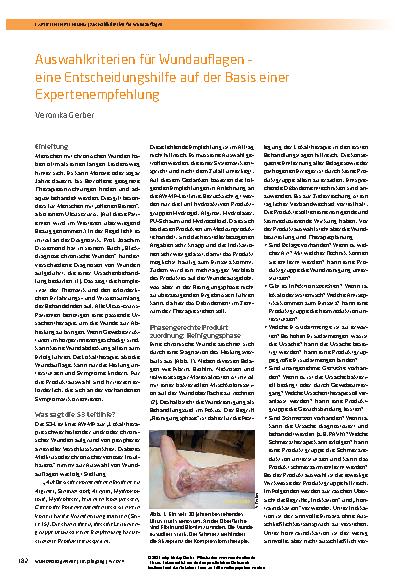 Vorschauseite 1: Auswahlkriterien für Wundauflagen – eine Entscheidungshilfe auf der Basis einer Expertenempfehlung