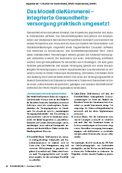 Vorschauseite 1: Das Modell die Kümmereiintegrierte Gesundheitsversorgung praktisch umgesetzt