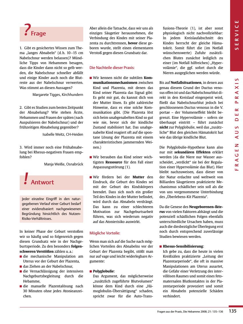 Vorschauseite 1: Fragen aus der Praxis: Abnabelung