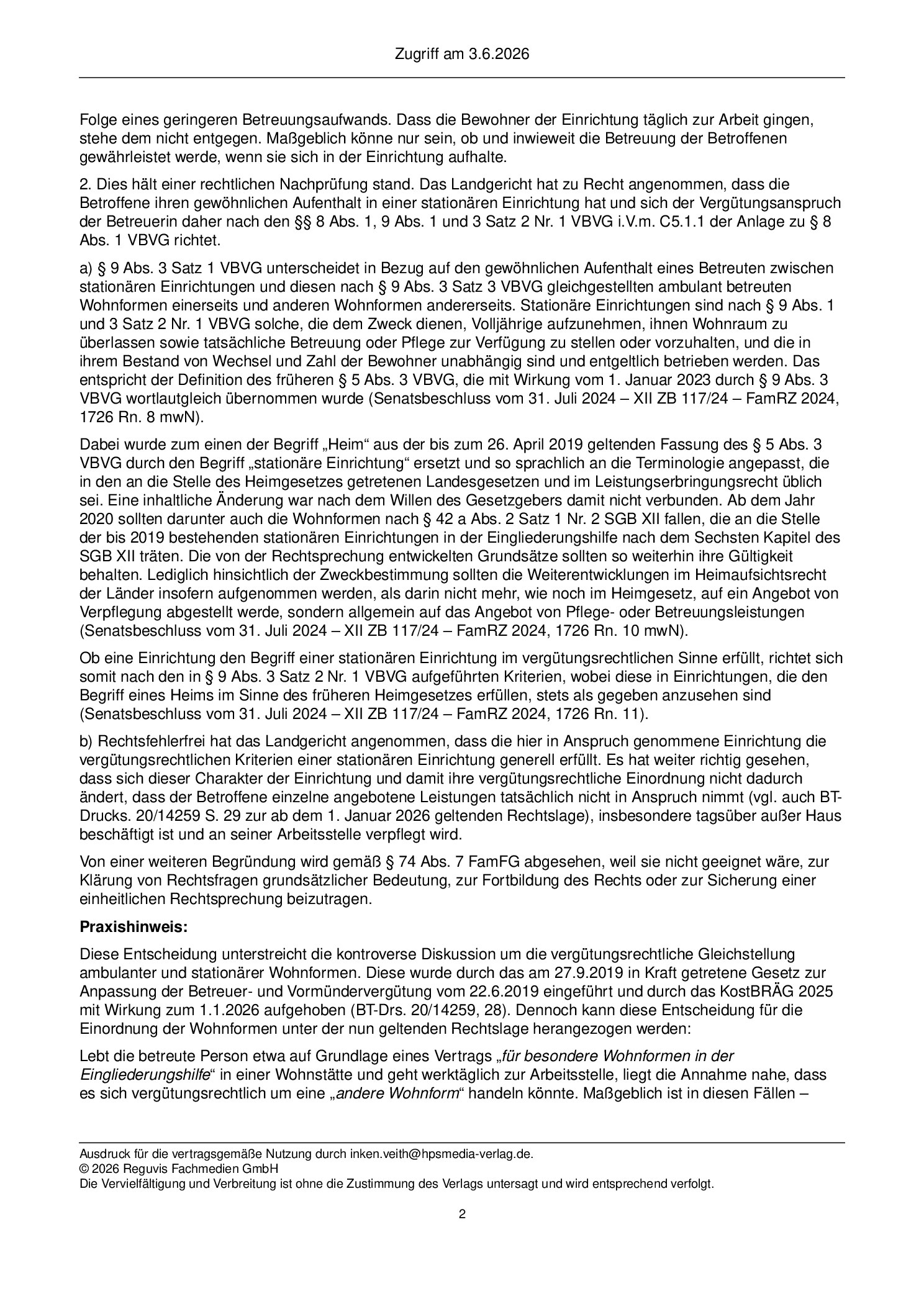 Vorschauseite 2: Zur Vergütung – § 9 Abs. 3 Satz 2 Nr. 1 VBVG; § 42a Abs. 2 Satz 1 Nr. 2 SGB XII