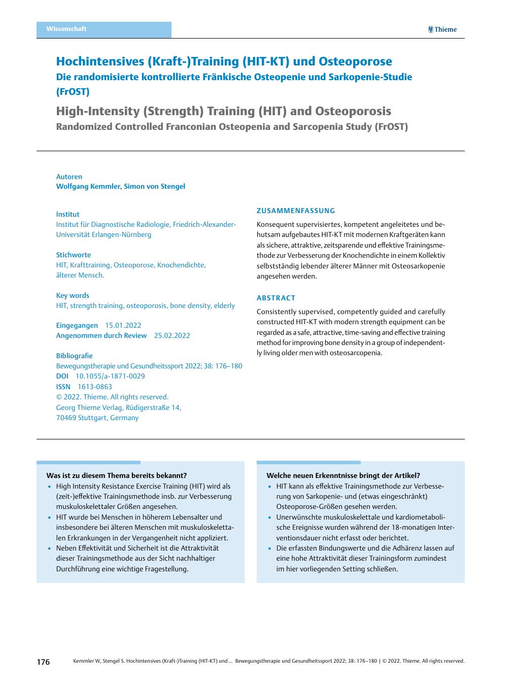 Vorschauseite 1: Hochintensives (Kraft-)Training (HIT-KT) und Osteoporose