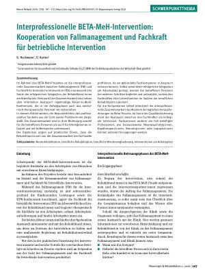 Vorschauseite 1: Interprofessionelle BETA-MeH-Intervention: Kooperation von Fallmanagement und Fachkraft für betriebliche Intervention