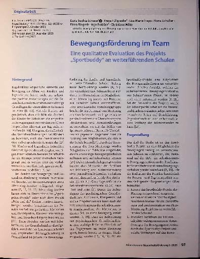 Vorschauseite 1: Bewegungsförderung im Team Eine qualitative Evaluation des Projekts „Sportbuddy" an weiterführenden Schulen