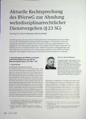 Vorschauseite 1: Aktuelle Rechtsprechung des BVerwG zur Ahndung wehrdisziplinarrechtlicher Dienstvergehen (§23 SG)