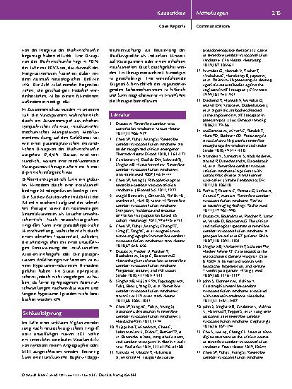 Vorschauseite 5: Postoperatives cerebrales Vasokonstriktionssyndrom nach Implantation eines Ommaya-Reservoirs – Ein Fallbericht