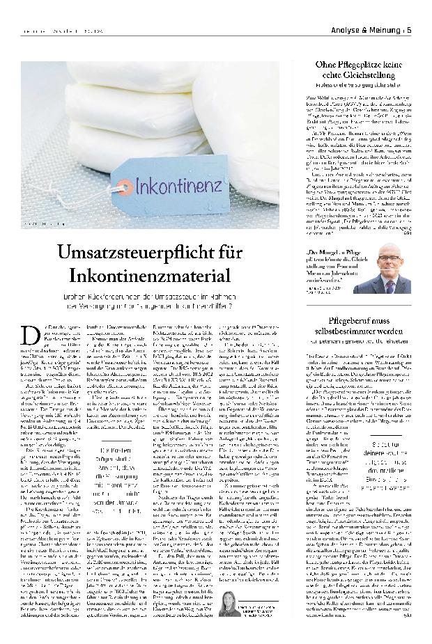 Vorschauseite 1: Umsatzsteuerpflicht für Inkontinenzmaterial