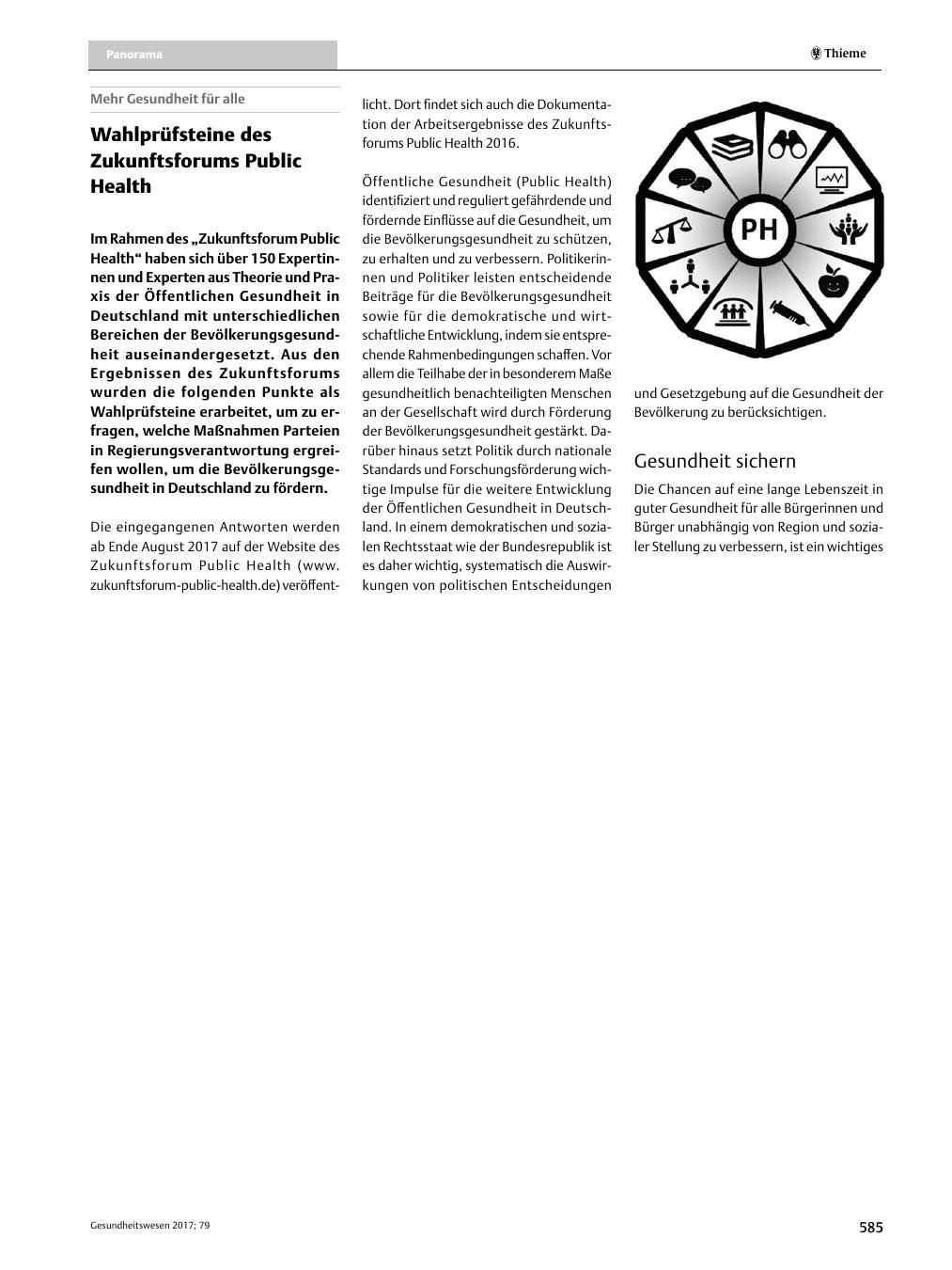 Vorschauseite 1: Wahlprüfsteine des Zukunftsforums Public Health