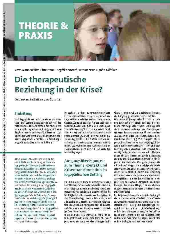 Vorschauseite 1: Die therapeutische Beziehung in der Krise? Gedanken in Zeiten von Corona
