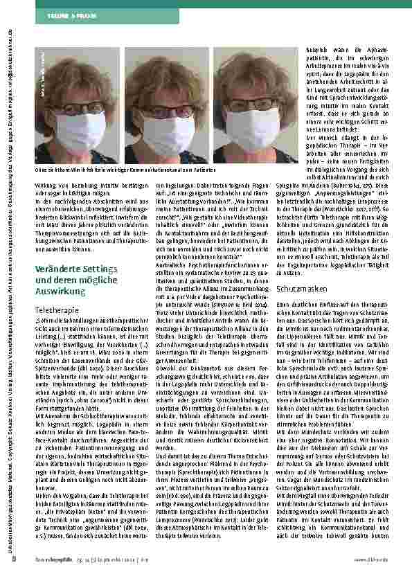 Vorschauseite 3: Die therapeutische Beziehung in der Krise? Gedanken in Zeiten von Corona