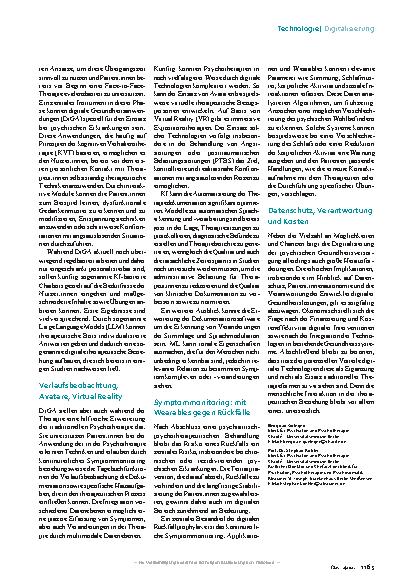 Vorschauseite 2: Digitale Psychiatrie: Ohne Menschen geht in der Therapie nichts.