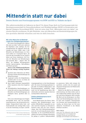 Vorschauseite 1: Mittendrin statt nur dabei Zweiter Bericht zum Forschungsprogramm von BGW und SOD zu Teilhabe am Sport
