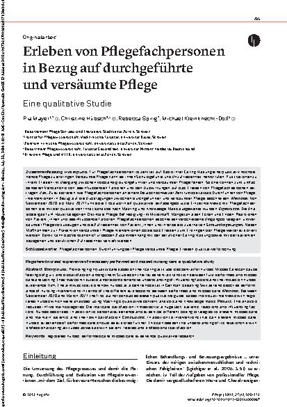 Vorschauseite 1: Erleben von Pflegefachpersonen in Bezug auf durchgeführte und versäumte Pflege