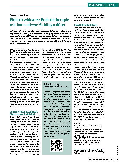Vorschauseite 1: Parkinson-Krankheit. Einfach wirksam: Bedarfstherapie mit innovativem Sublingualfilm.