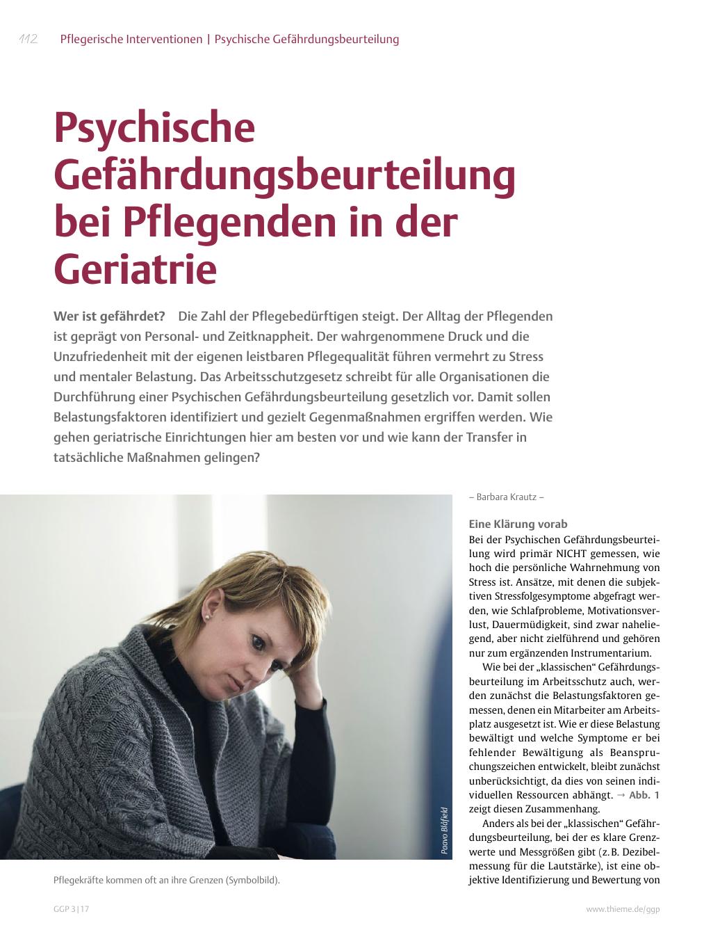 Vorschauseite 1: Psychische Gefährdungsbeurteilung bei Pflegenden in der Geriatrie
