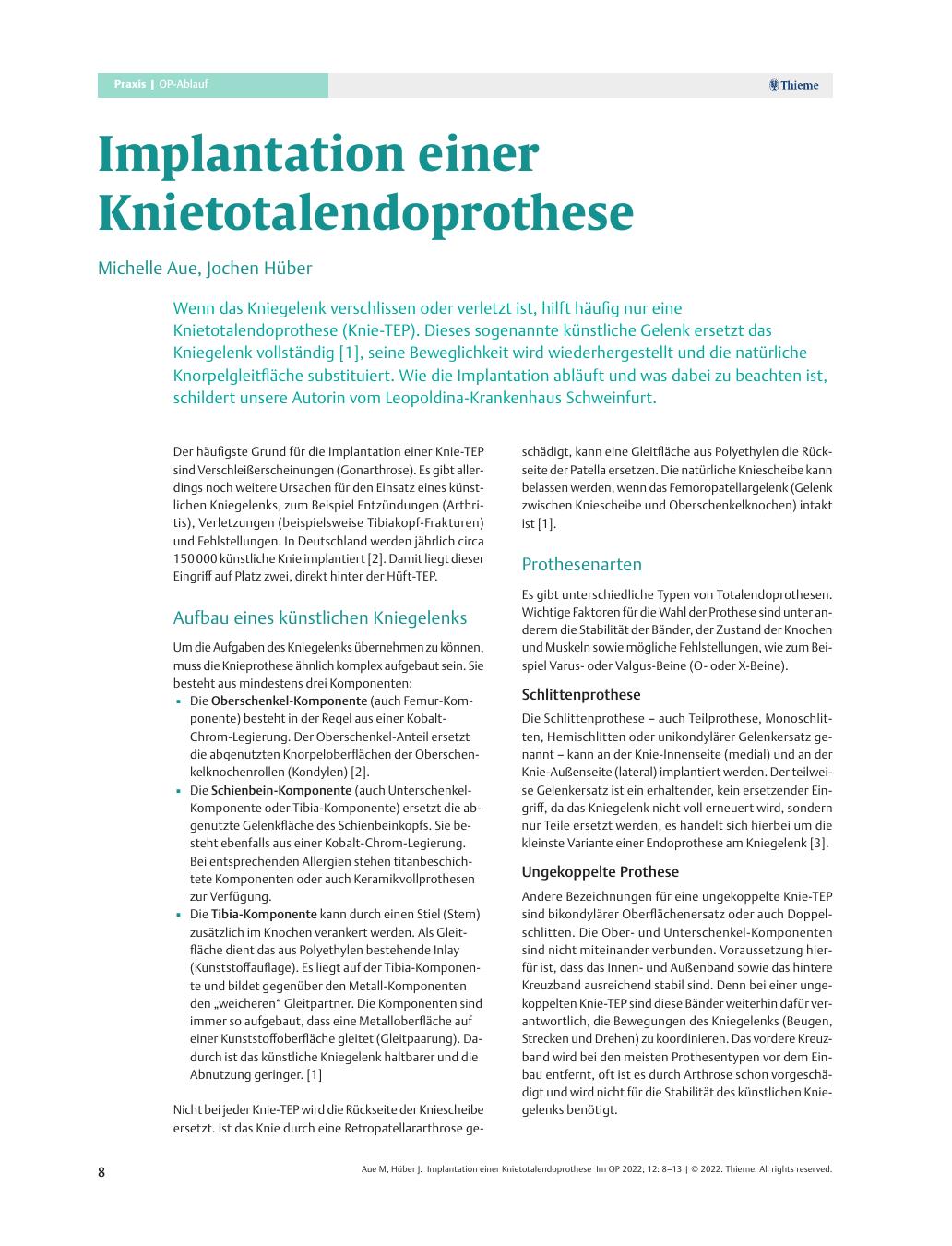 Vorschauseite 1: Implantation einer Knie-Totalendoprothese