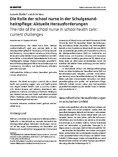 Vorschauseite 1: Die Rolle der school nurse in der Schulgesundheitspflege: Aktuelle Herausforderungen
