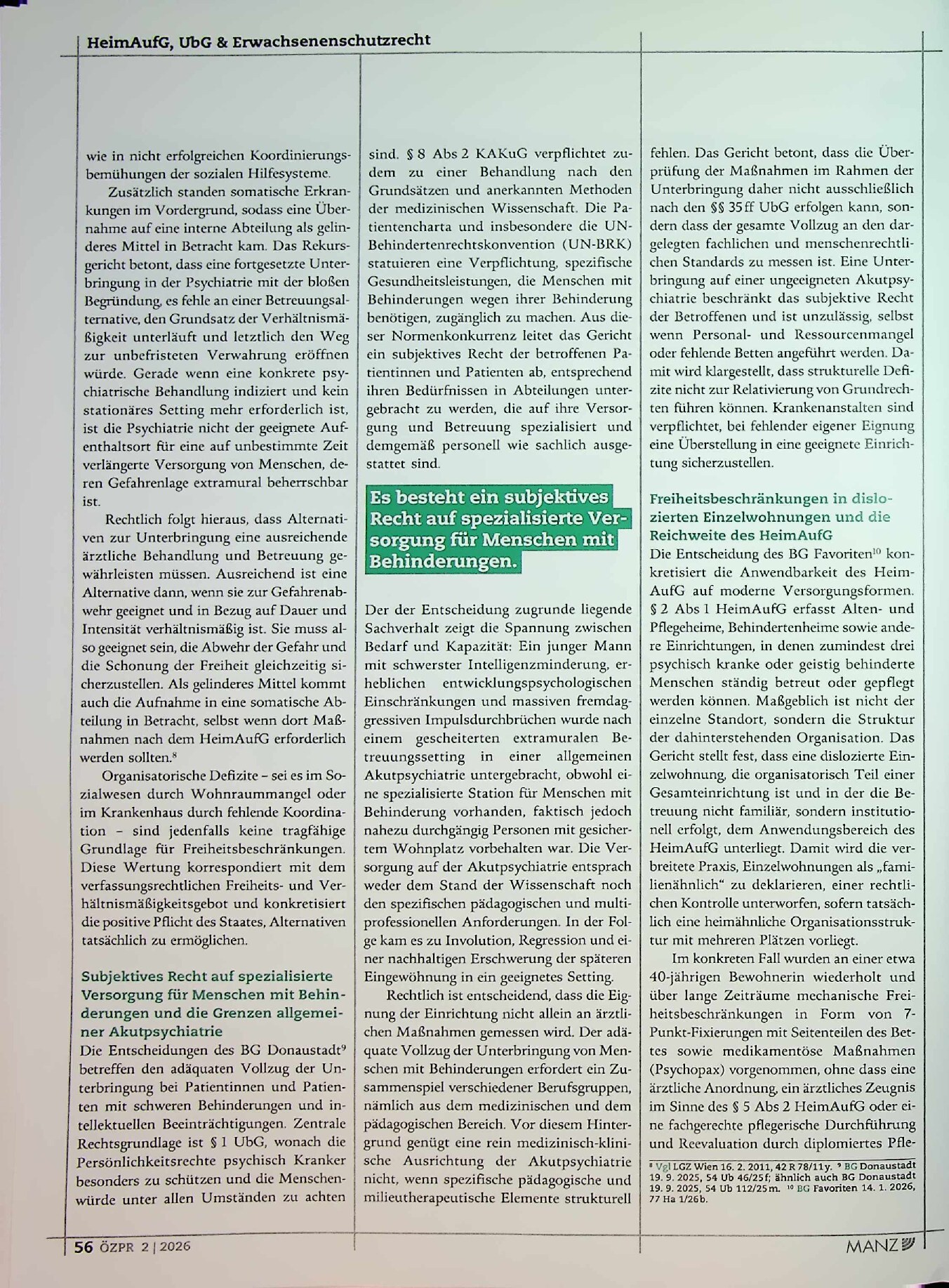 Vorschauseite 2: Unzulässige Freiheitsbeschränkungen wegen Ressourcenmangels als Dauerthema?