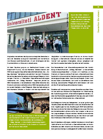 Vorschauseite 2: Schnellere Anerkennungsverfahren ausländischer Abschlüsse – Pflege-Delegation besucht Albanien und Kosovo