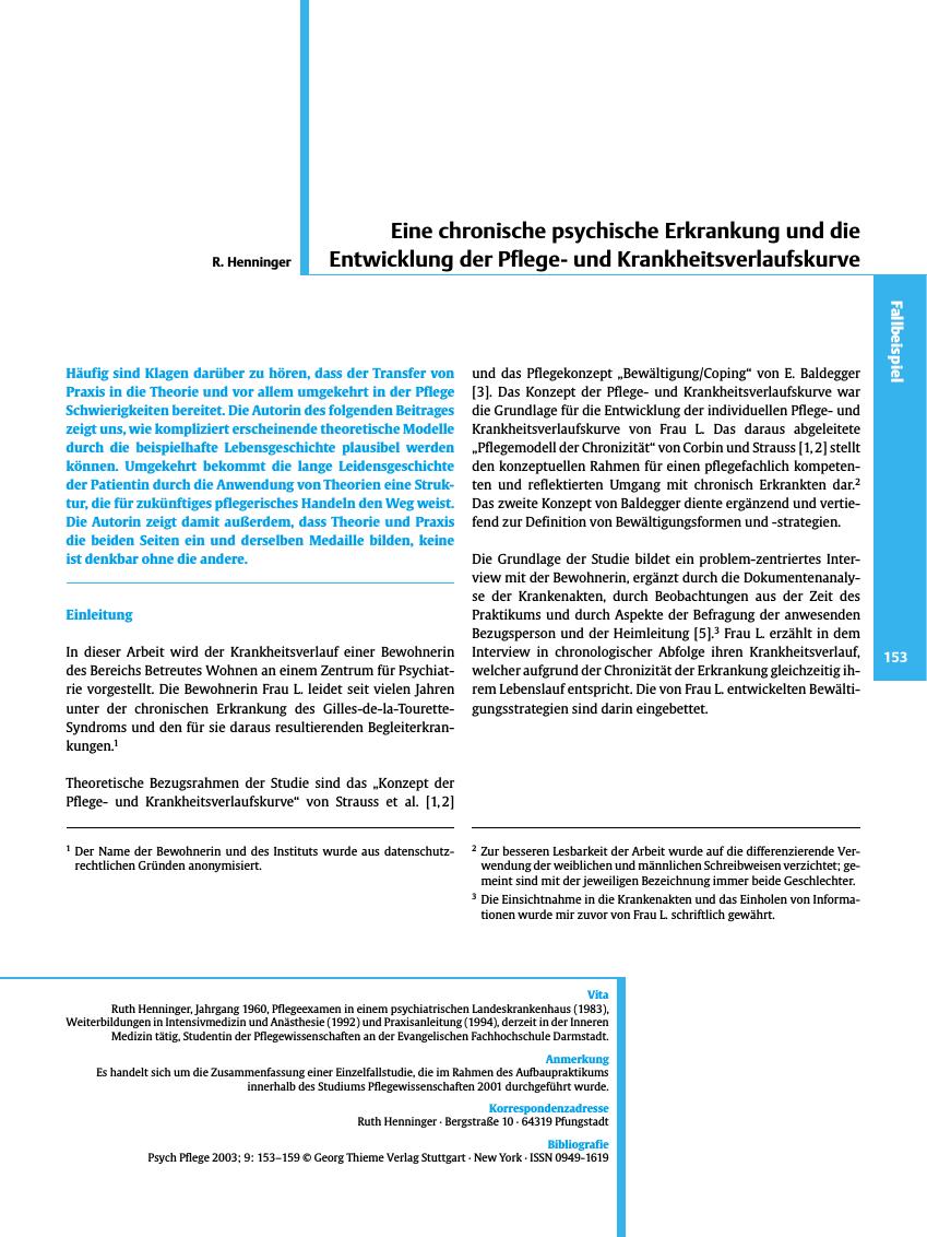Vorschauseite 1: Eine chronische psychische Erkrankung und die Entwicklung der Pflegeund Krankheitsverlaufskurve
