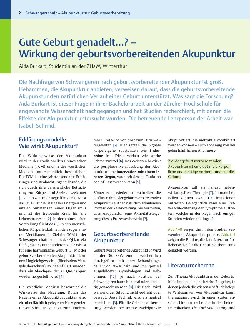 Vorschauseite 1: Gute Geburt genadelt…? – Wirkung der geburtsvorbereitenden Akupunktur