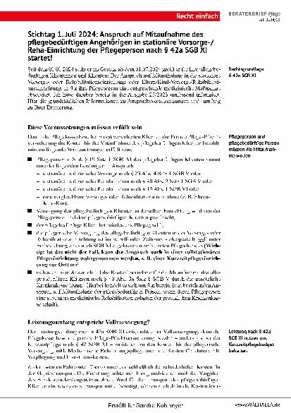 Vorschauseite 4: Beraterbrief Pflege Heft 13-2024
