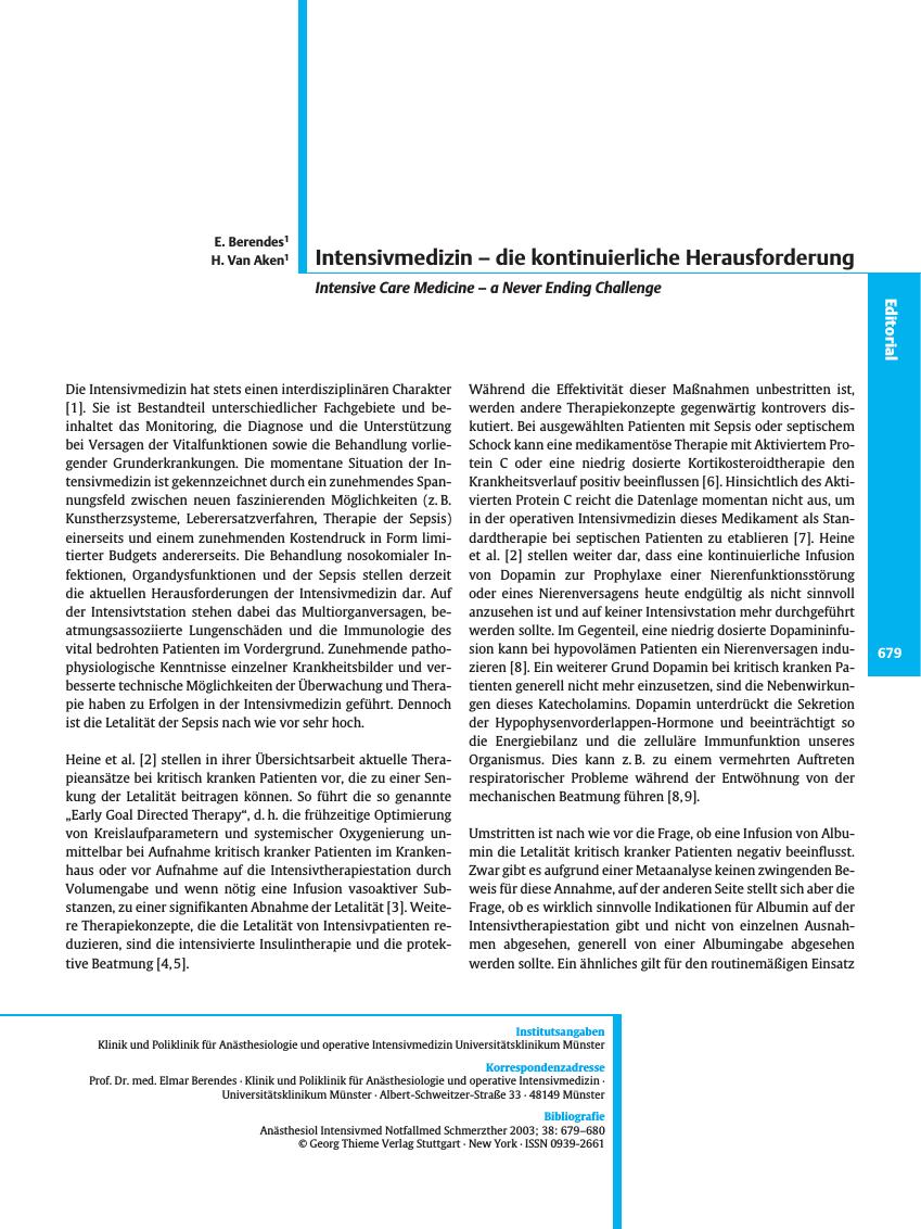 Vorschauseite 1: Intensivmedizin - die kontinuierliche Herausforderung