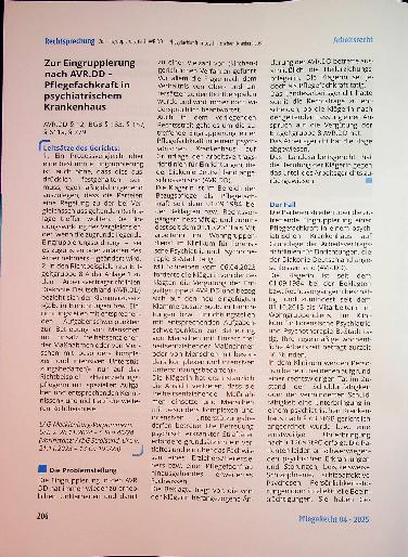 Vorschauseite 1: Zur Eingruppierung nach AVR. DD - Pflegefachkraft in psychiatrischem Krankenhaus