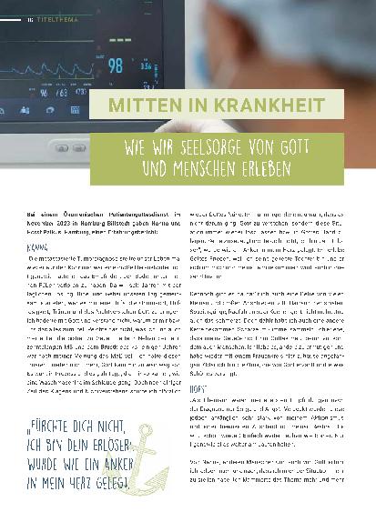Vorschauseite 1: Mitten in der Krankheit, wie wir Seelsorge von Gott und Menschen erleben.