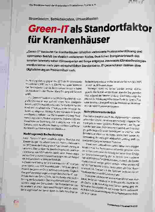 Vorschauseite 1: Stromkosten, Betriebskosten, Umweltkosten Green-ITals Standortfairtor für Krankenhäuser