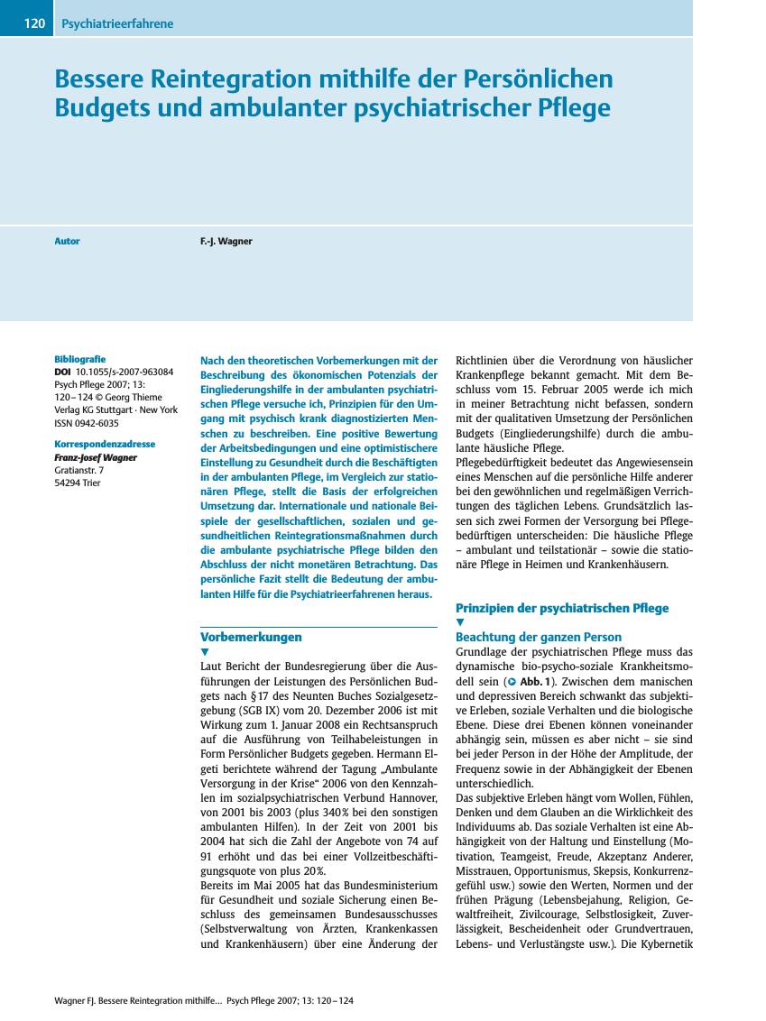 Vorschauseite 1: Bessere Reintegration mithilfe der Persönlichen Budgets und ambulanter psychiatrischer Pflege