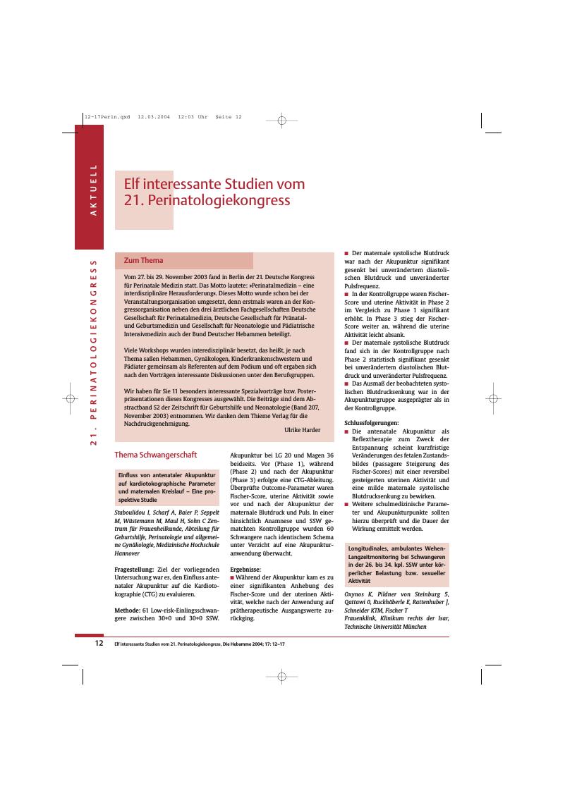 Vorschauseite 1: Elf interessante Studien vom 21. Perinatologiekongress