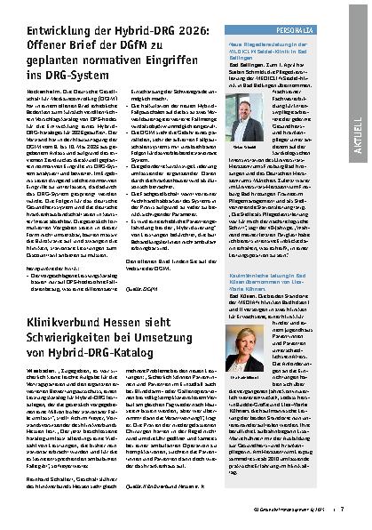 Vorschauseite 1: Entwicklung der Hybrid-DRG 2026: Offener Brief der DGfM zu geplanten normativen Eingriffen ins DRG-System