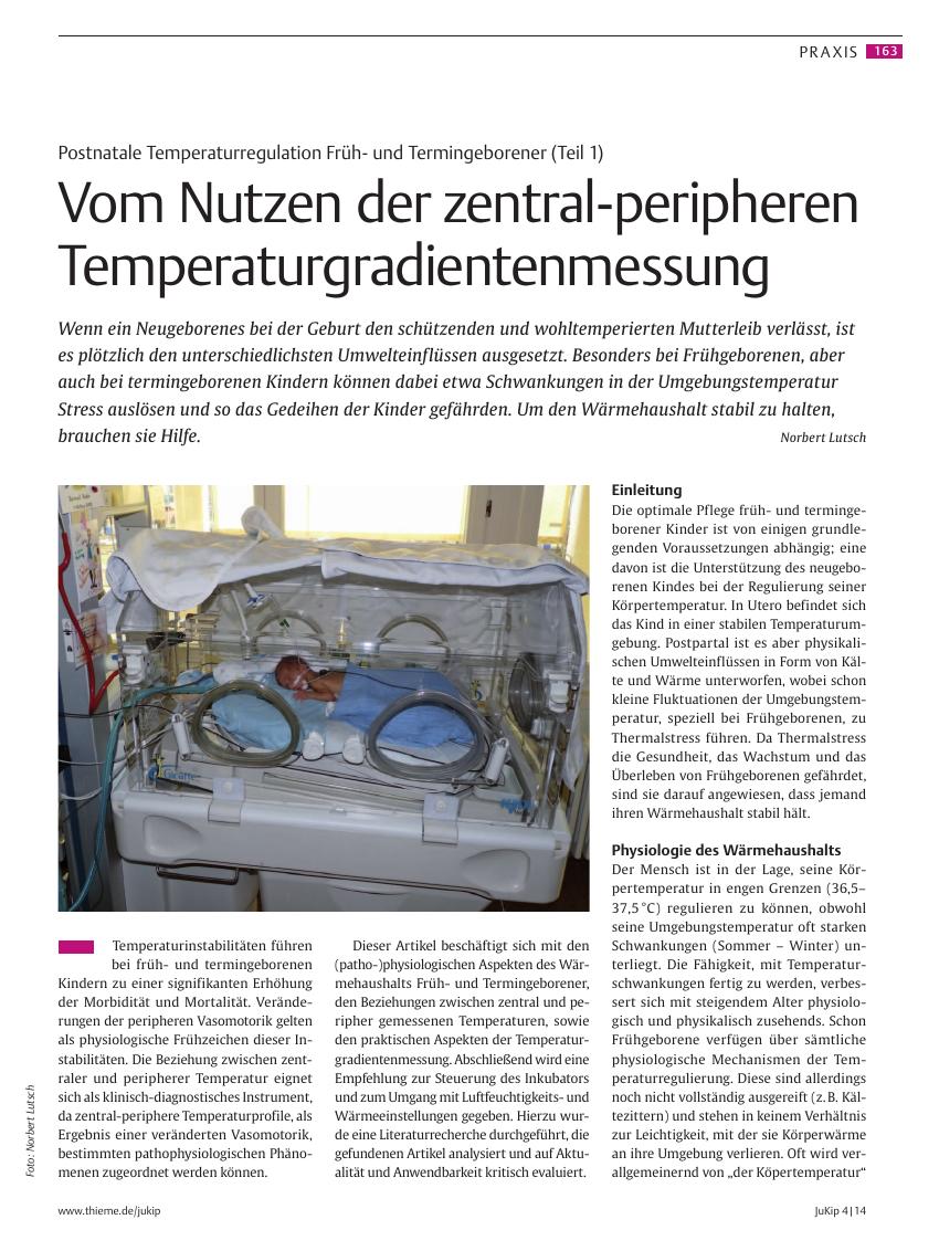 Vorschauseite 1: Postnatale Temperaturregulation Frühund Termingeborener (Teil 1)