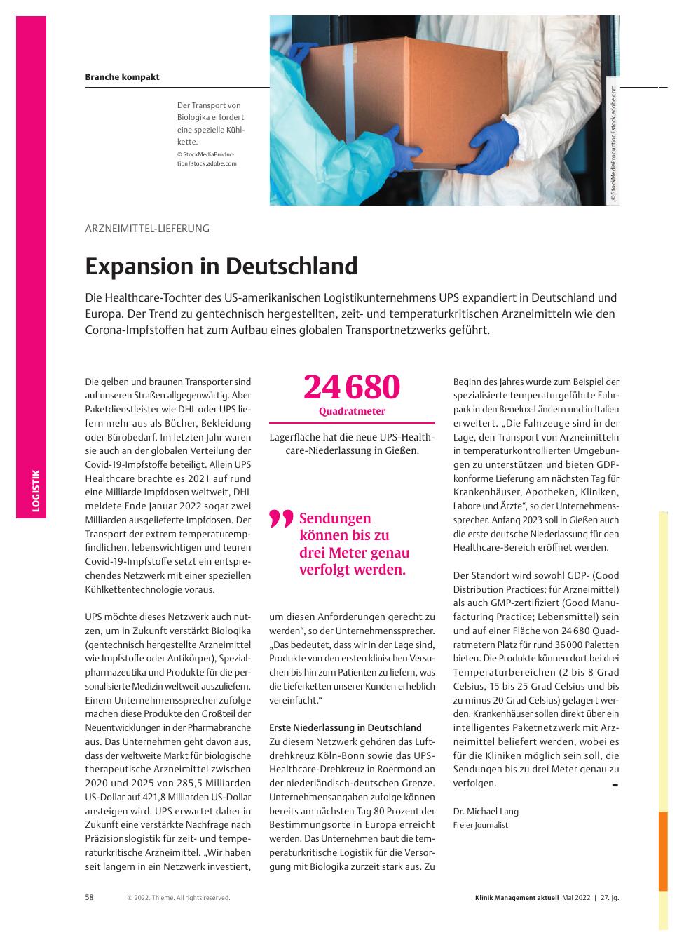 Vorschauseite 1: Arzneimittellieferung: Expansion in Deutschland
