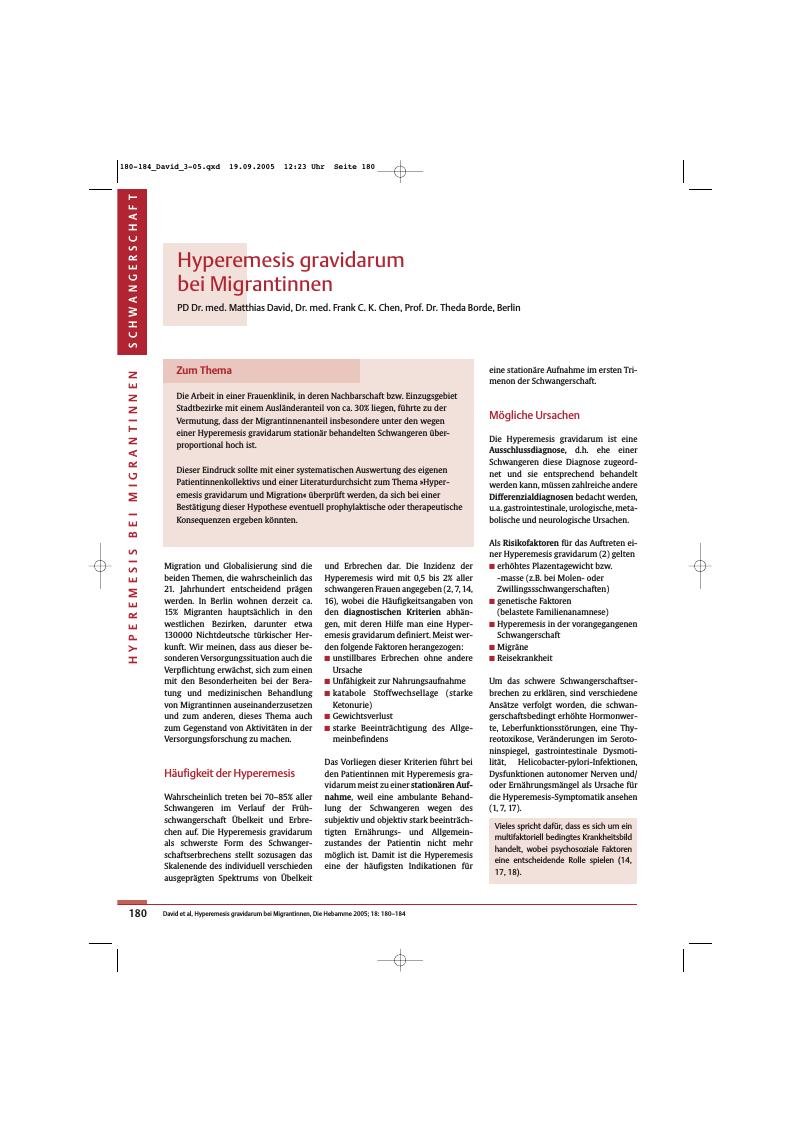 Vorschauseite 1: Hyperemesis gravidarum bei Migrantinnen