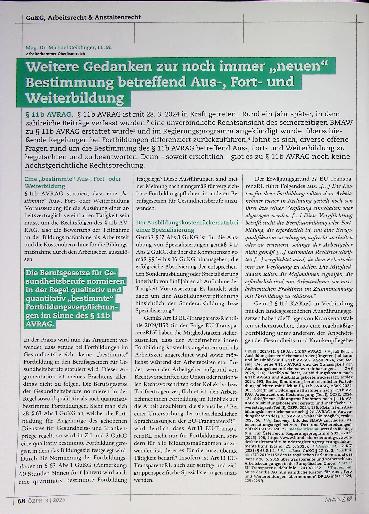 Vorschauseite 2: Weitere Gedanken zur noch immer „neuen“ Bestimmung betreffend Aus-, Fortund Weiterbildung