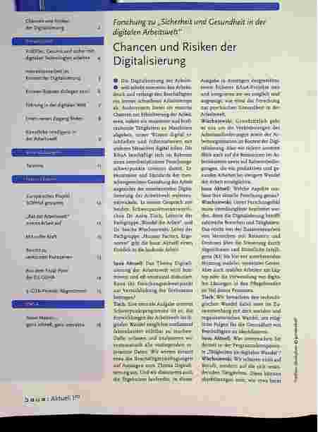 Vorschauseite 1: Forschung zu „Sicherheit und Gesundheit in der digitalen Arbeitswelt“ Chancen und Risiken der Digitalisierung