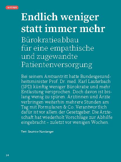 Vorschauseite 1: Endlich weniger statt immer mehr Bürokratieabbau für eine empathische und zugewandte Patientenversorgung.