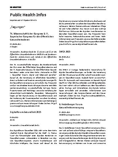 Vorschauseite 1: Public Health Infos „Tagungen“ 74. Wissenschaftlicher Kongress & 11. Bayerischer Kongress für den öffentlichen Gesundheitsdienst