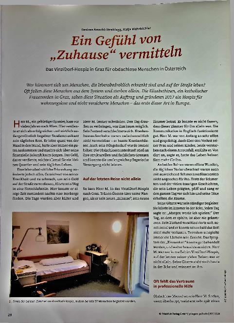 Vorschauseite 1: Ein Gefühl von „Zuhause“ vermitteln. Das VinziDorf-Hospiz in Graz für obdachlose Menschen in Österreich.
