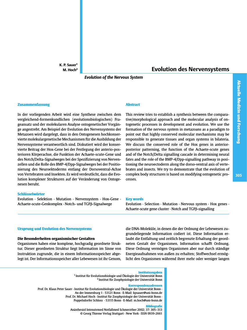 Vorschauseite 1: Evolution des Nervensystems