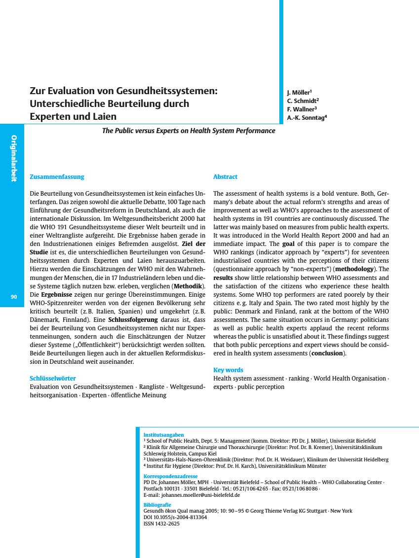 Vorschauseite 1: Zur Evaluation von Gesundheitssystemen: Unterschiedliche Beurteilung durch Experten und Laien
