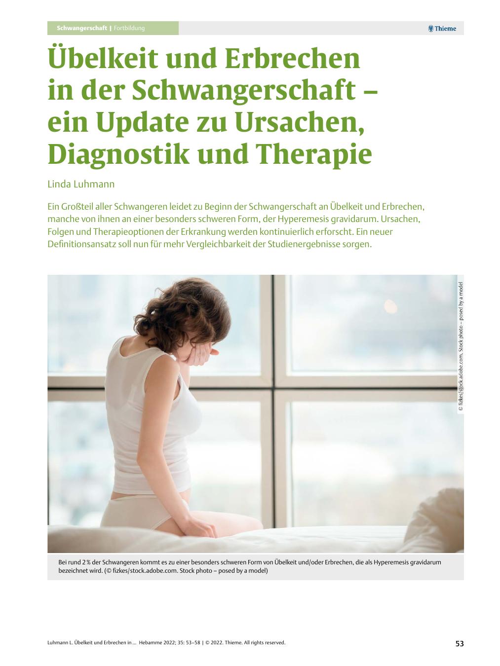 Vorschauseite 1: Übelkeit und Erbrechen in der Schwangerschaft – ein Update zu Ursachen, Diagnostik und Therapie