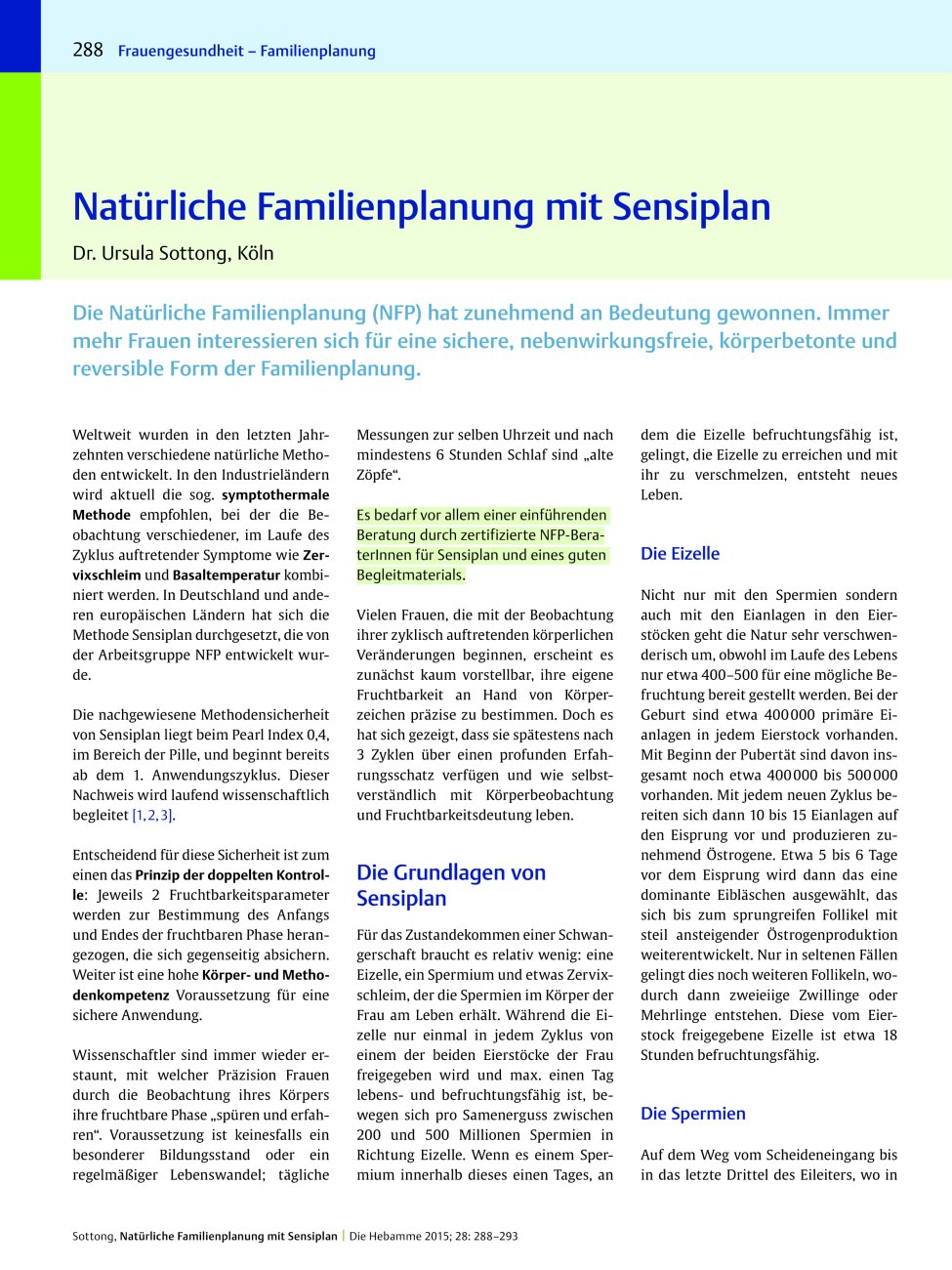 Vorschauseite 1: Natürliche Familienplanung mit Sensiplan