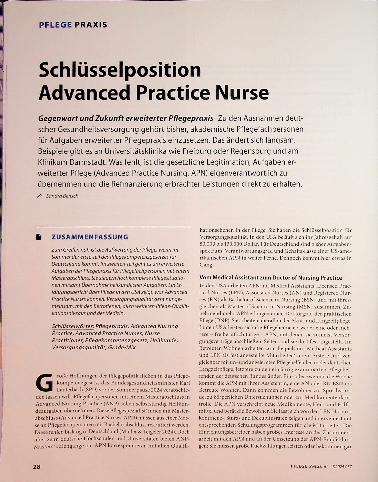 Vorschauseite 1: Schlüsselposition Advanced Practice Nurse