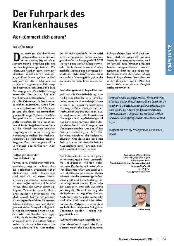 Vorschauseite 1: Der Fuhrpark des Krankenhauses. Wer kümmert sich darum?