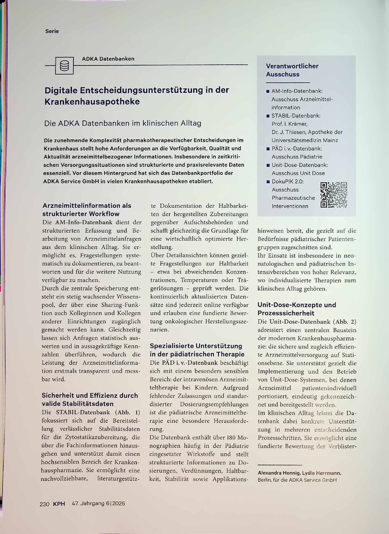 Vorschauseite 1: Digitale Entscheidungsunterstützung in der Krankenhausapotheke
