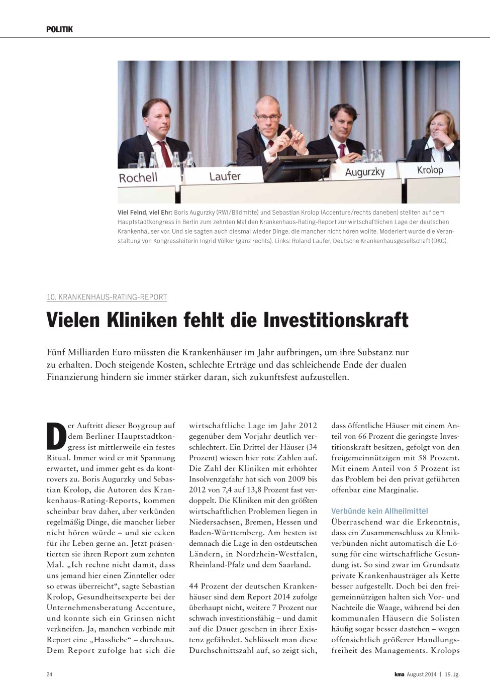 Vorschauseite 1: Vielen Kliniken fehlt die Investitionskraft
